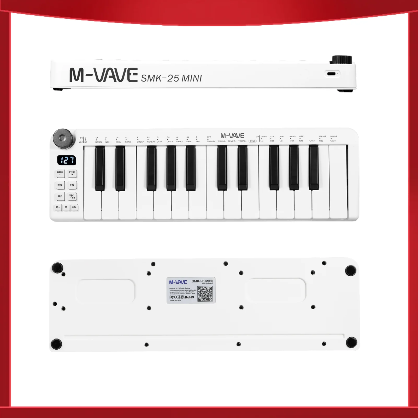 M-VAVE SMK-25mini MIDI Keyboard Rechargeable 25-Key MIDI Control Keyboard Mini Portable USB Keyboard MIDI Controller
