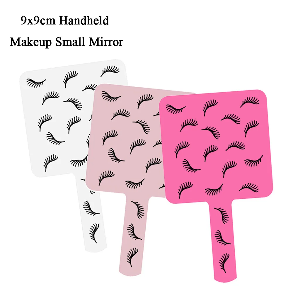 1 Pcs Handheld Makeup Mirror Lashes Printing Small 9x9cm Square Makeup Eyelash Extension Salon Compact Mirror With Handle