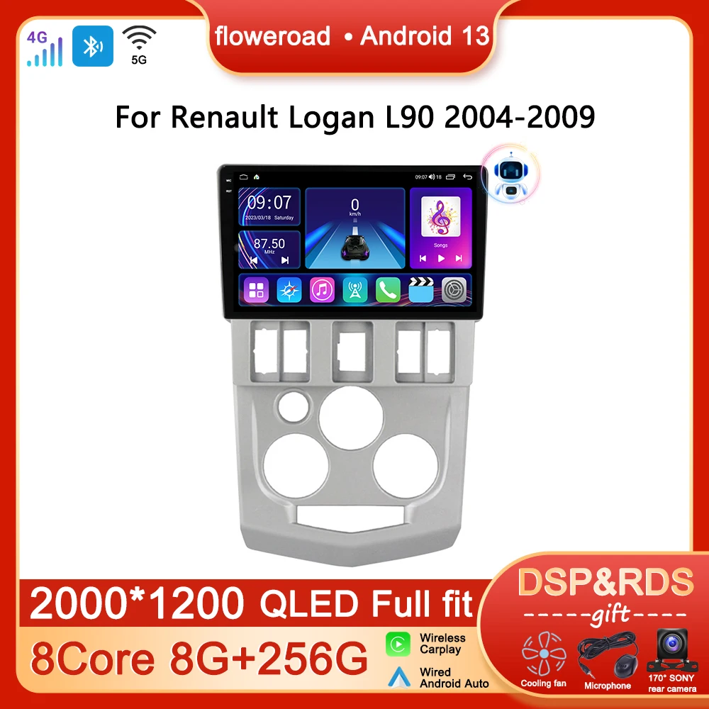 

Автомагнитола 2 din на Android для Renault Logan L90 2004-2009, мультимедийный проигрыватель, Авторадио Apple Carplay, стерео, QLED экран, 4G LTE