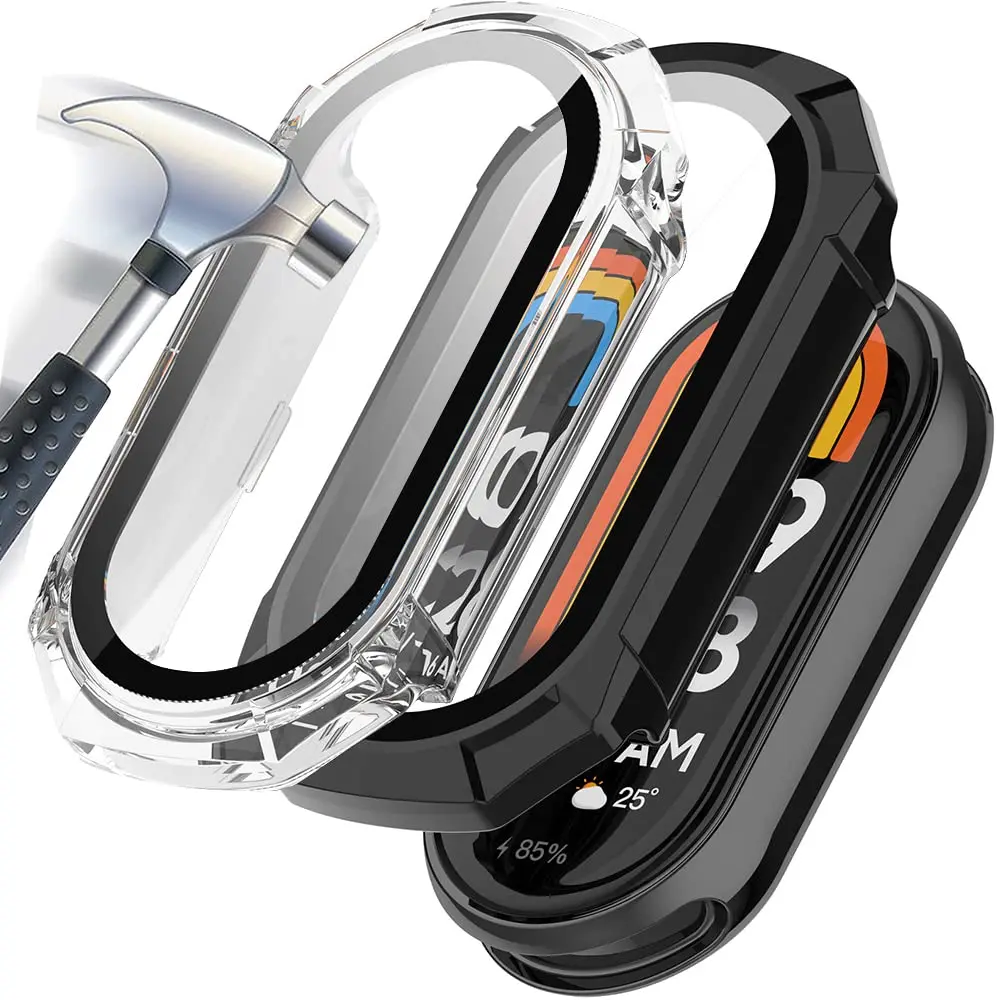 Gehärtetes Glas + Hülle für Xiaomi Mi Band 8 PC Bumper Displayschutzfolie Smartwatch Miband 8 HD Film + Abdeckung Xiaomi Band 8 Zubehör