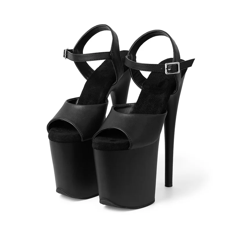 LAIJIANJINXIA New Fashion Sexy Pole Dancing Shoes Summer 20 Cm PVC Women Sandals Thin High Heels Buckle Strap Size 34-46