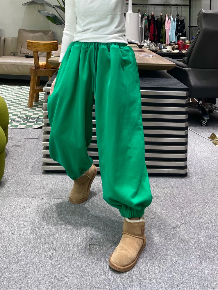 شتاء جديد عالية الخصر الرياضة عداء ببطء سراويل تقليدية فضفاضة فانوس سراويلي حريمي النساء الصوف Sweatpants السراويل العصرية النساء #5