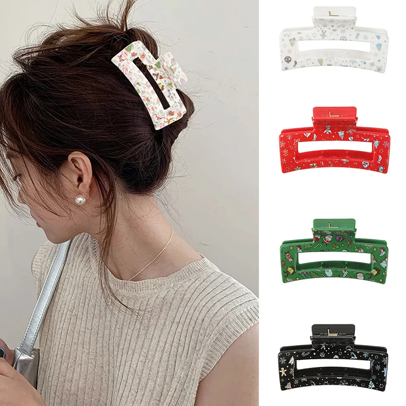 Square Hair Clips Cute Christmas Print Shark Clip Europe and the United States Holiday Hair Claws Cute Headwear