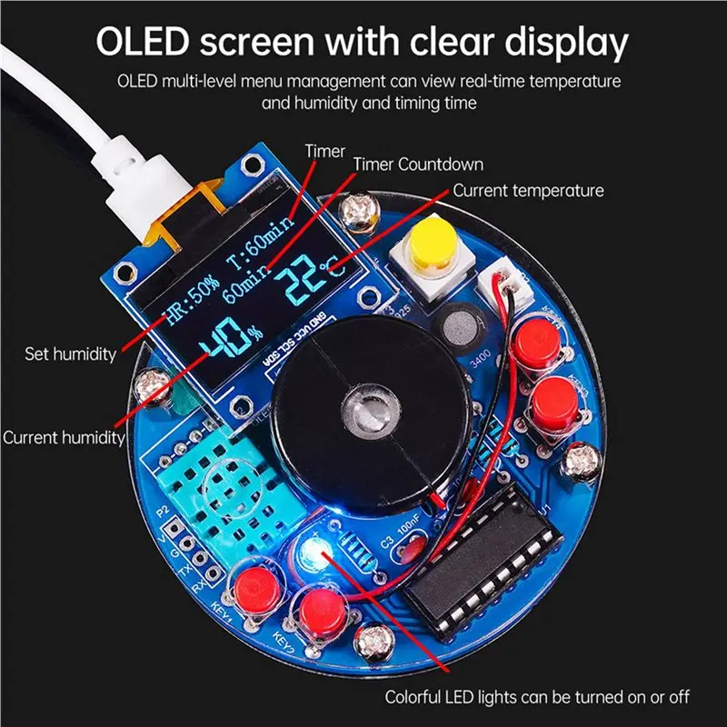 【KITCHEN GADGET】2X DIY USB Humidifier Atomizing OLED Display Temperature Humidity Circuit Board Kit Manufacturing Welding Exerci