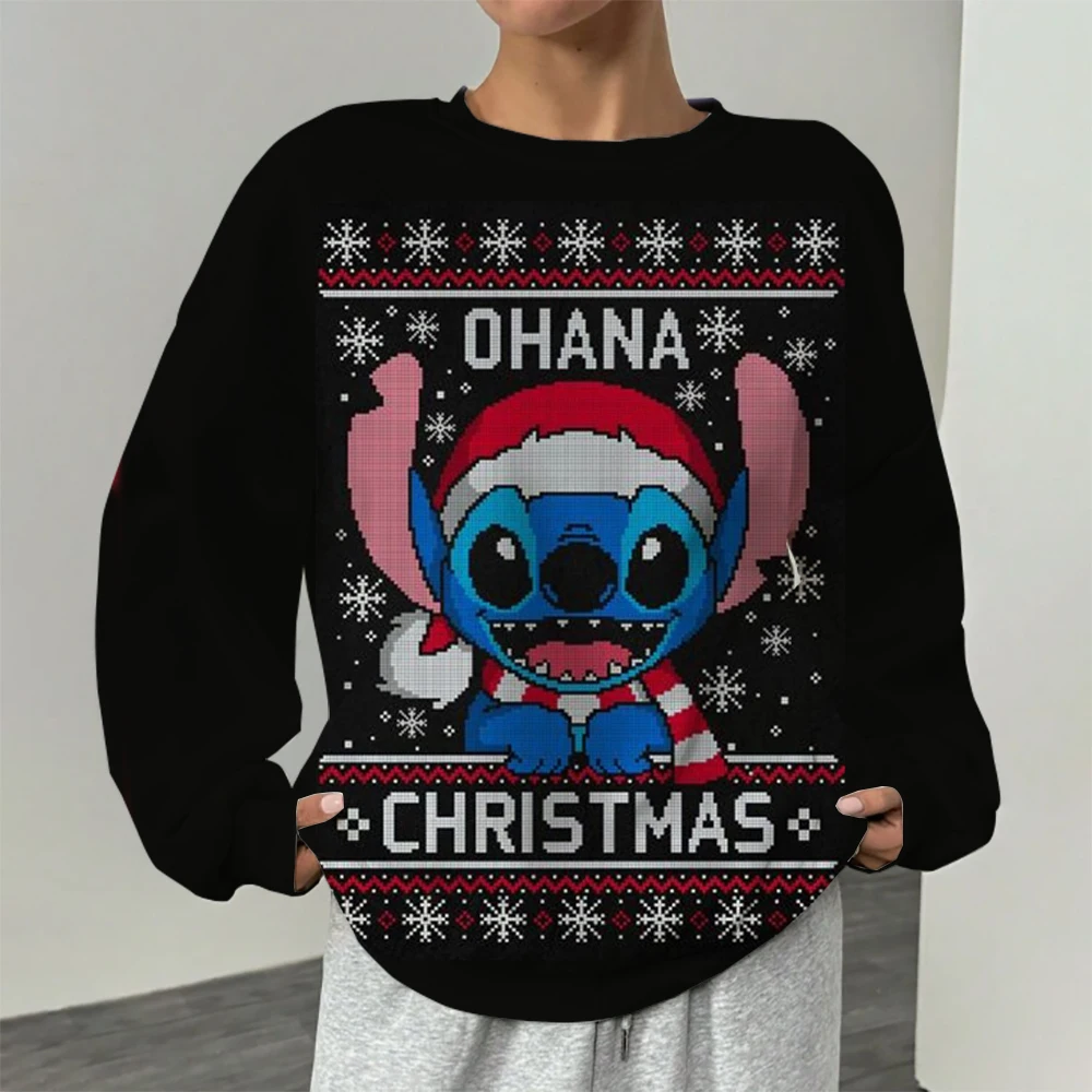 

New Merry Christmas Disney Stitch and Mickey Minnie Fall Harajuku Crew Neck Casual Women's/Men's Long Sleeve Sweatshirt Top Y2K