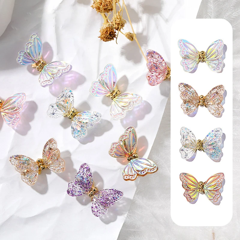 Glitter Auroras Butterfly Nail Art Decorations Acrylic Butterfly Wings Sparkle Ice Translucent Nail Art Manicure Accessories