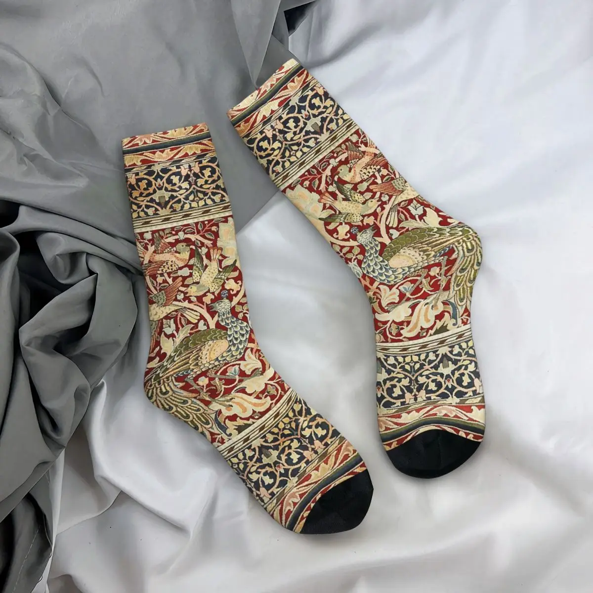 Casual William Morris Vintage Floral Basketball Socks Victorian Flowers Polyester Middle Tube Socks for Women Men Non-slip