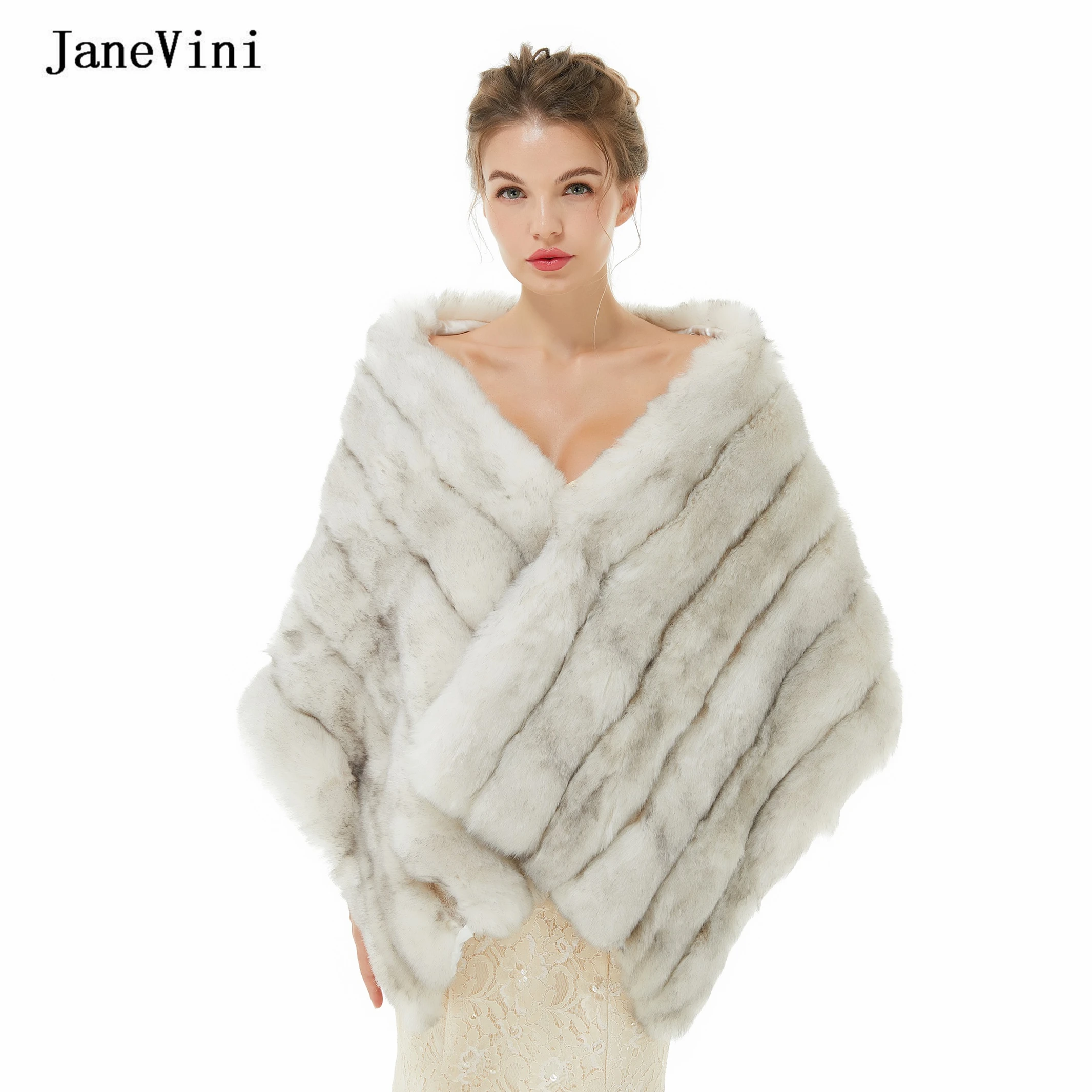 

JaneVini Elegant Winter Wedding Bridal Faux Fur Shawls Wraps Jackets Soft Warm Women Evening Cape Cloak Bolero Fausse Fourrure