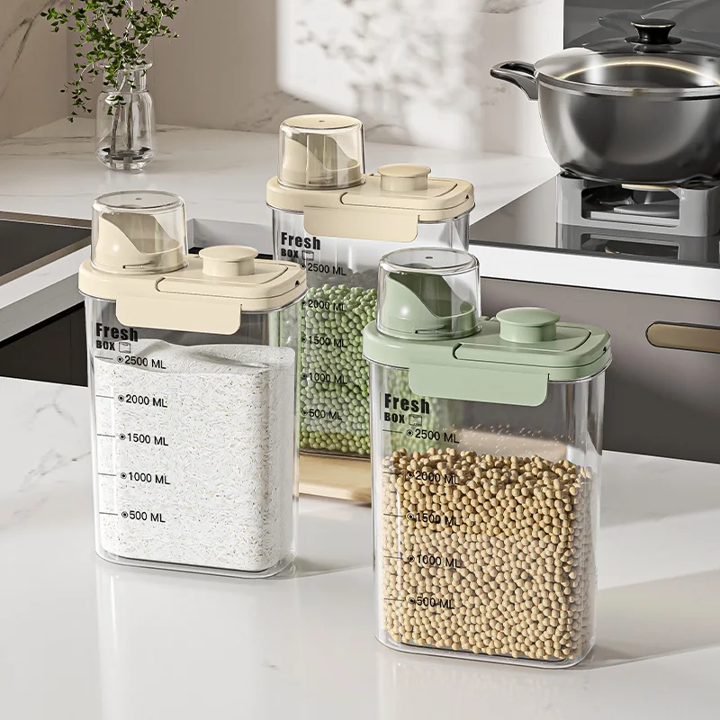 Cereal Storage Box Tank Transparent Sealed Space-Saving Moisture-Proof Handle Oatmeal Dispenser Grain Soybeans Kitchen Tools