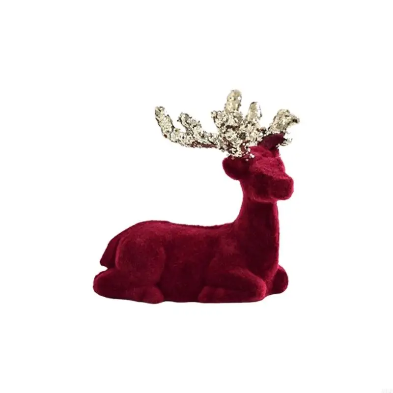 A0KE Christmas Reindeer Figurines with Glittered Antler and Feet Artificial Animal Crafts Tabletop Ornament Home Decoration