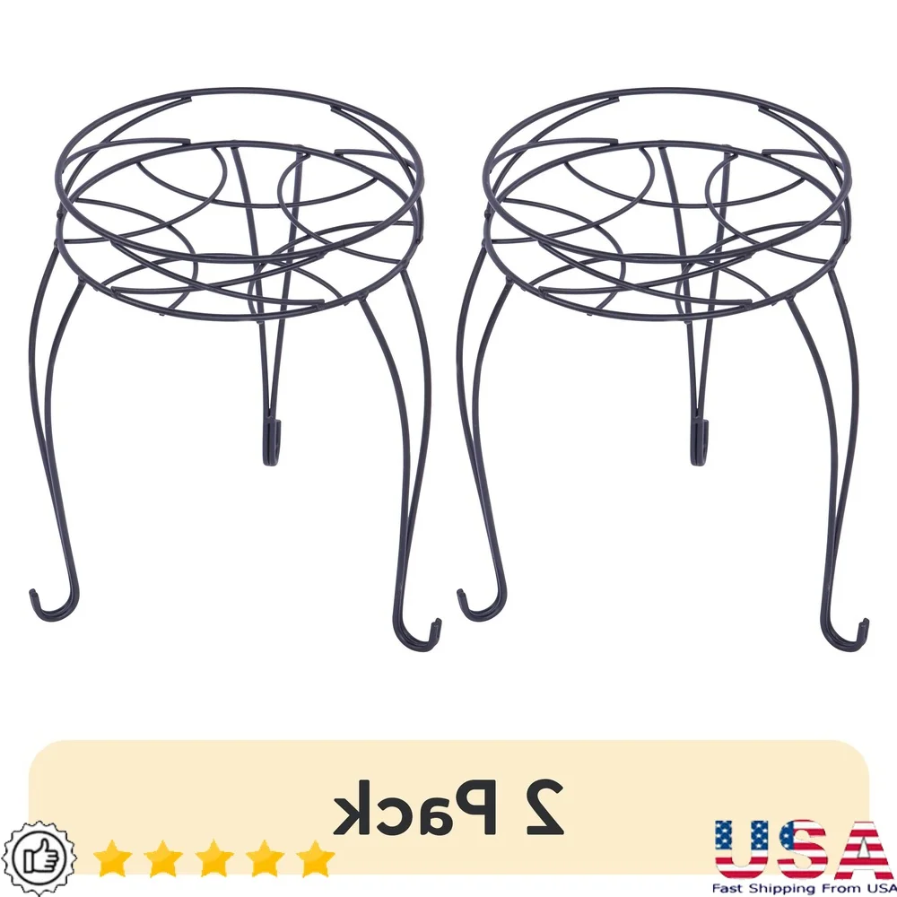 

2 Pack Round Matte Black Metal Plant Stand Indoor Outdoor Display Collapsible Lightweight Durable Iron Holds 9 Inch Pots