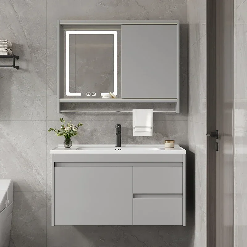 

European Style Luxury Bathroom Cabinet Wall-mounted Nordic Solid Wood Fog Removal Mirror Bathroom Furniture Arredo Bagno FYBC