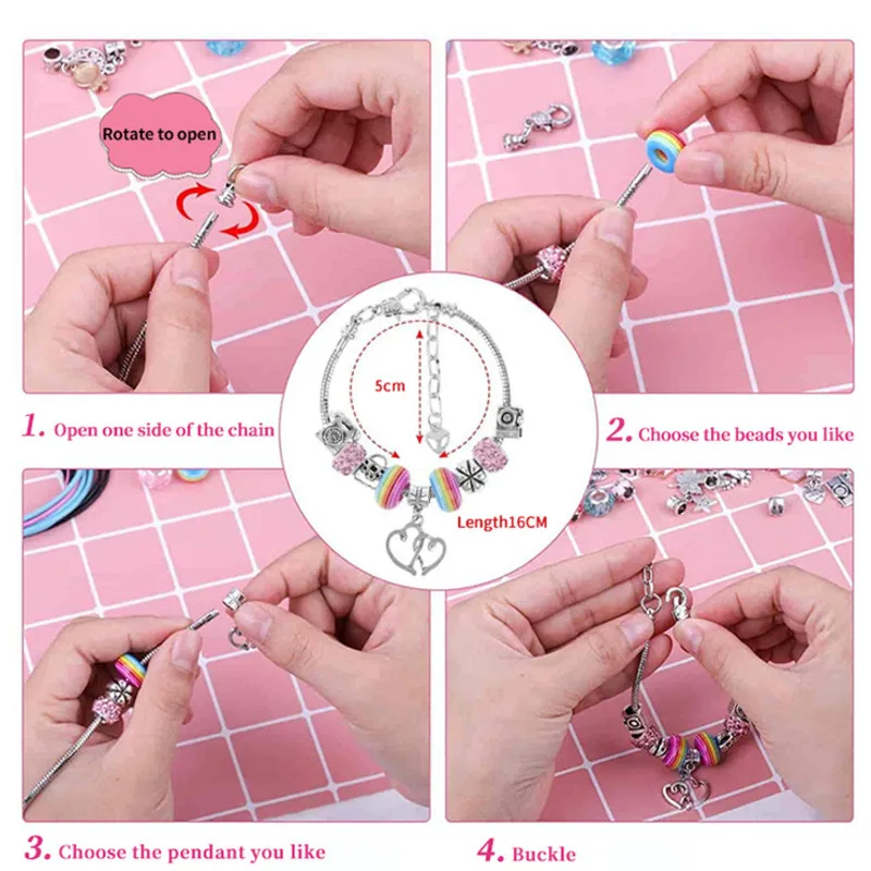 Gelang Manik-manik DIY Mainan Buatan Tangan untuk Anak Perempuan 6-13 Tahun Alat Pembuat Perhiasan Jimat Kalung Manik-manik Pakaian Eropa Hadiah Ulang Tahun Anak-anak