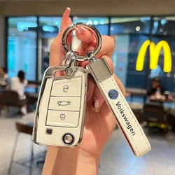 TPU Key Fob Cover with Keychain Lanyard For VW Volkswagen Accessories Atlas Golf GTI Jetta Tiguan Car Key Case Full Protection