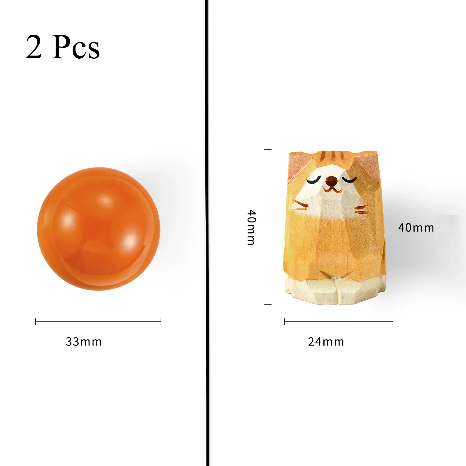 2Pcs Cat-Shaped Wooden Drawer Knob, Hand-Carved Painted Furniture Pull for Kitchen Cabinets and Closet Doors Decorative Hardware
