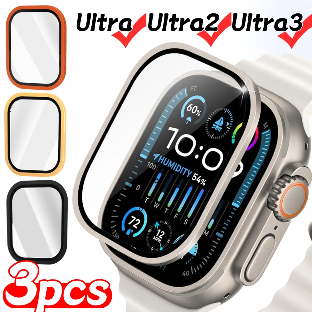 

3-1pcs Tempered Glass for Apple Watch Ultra 49mm Titanium Alloy Frame Anti-Scratch Screen Protector for IWatch Ultra2 Ultra3