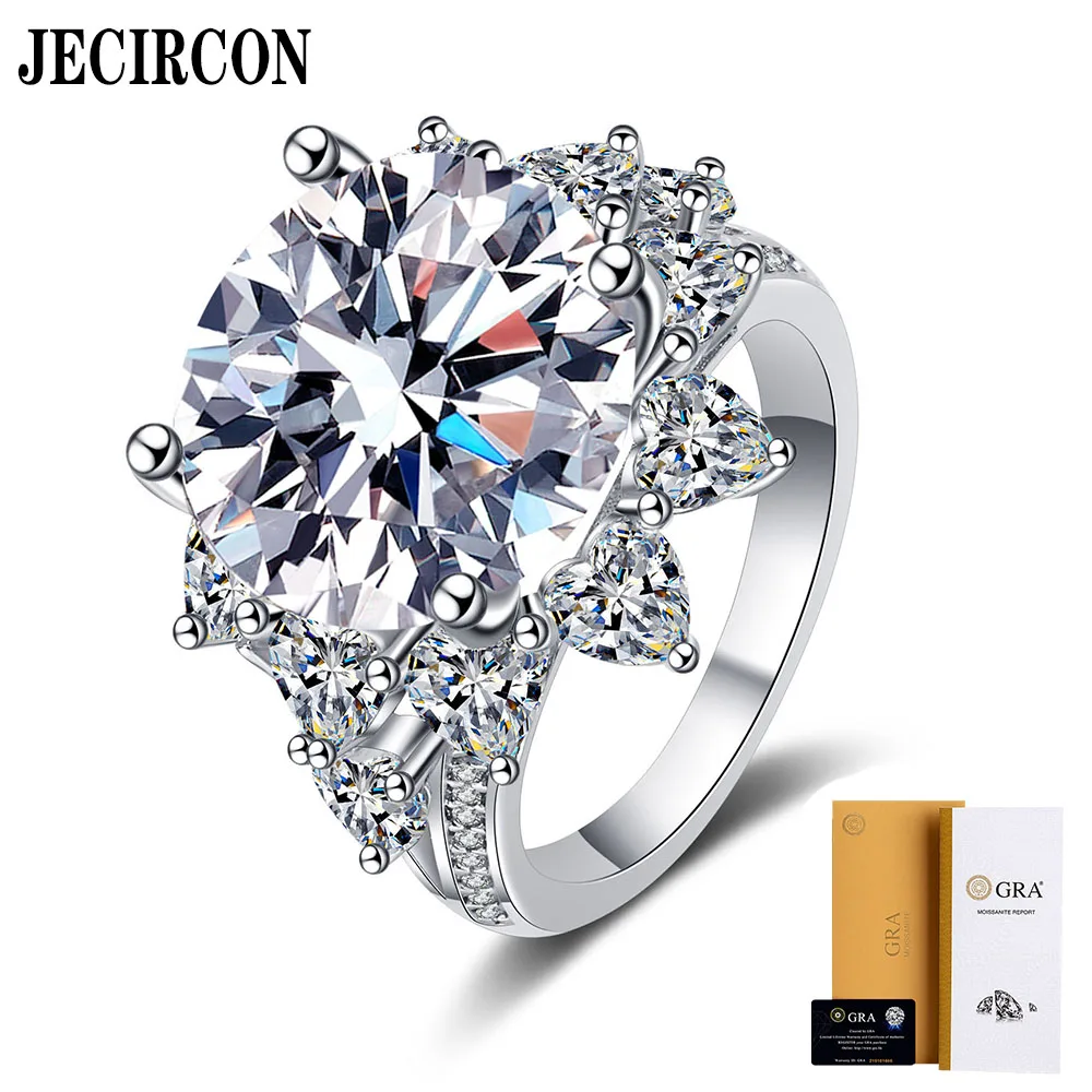 

JECIRCON Real 925 Sterling Silver Ring for Women 10 Carat Luxury Moissanite Band Fashion PT950 Gold Plated Wedding Fine Jewelry