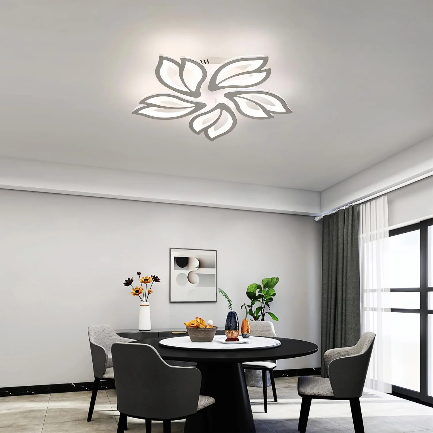 LED-Deckenleuchte, 45W Moderne LED-Deckenlampe Dimmbar mit Fernbedienung, Weiße 5-Blüten-Acryl-Deckenleuchte für Wohnzimmer – Detail 5