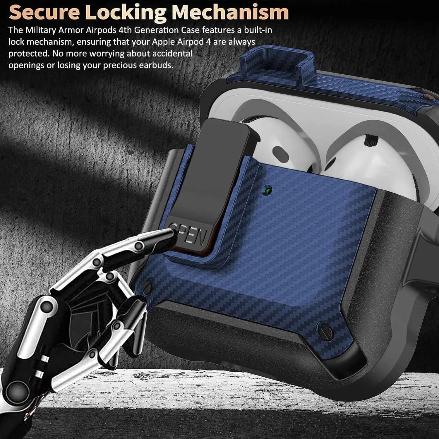 Funda para AirPods 4, funda con Kit de limpieza, funda de bloqueo seguro, funda protectora de fibra de carbono TPU para nueva funda de carga Airpods 4