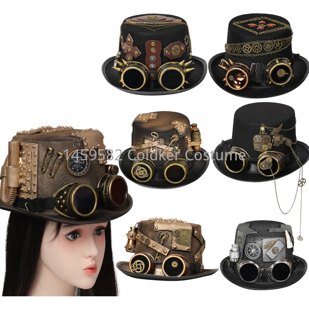 Medieval Gothic Fedoras Goggles Top Jazz Hat Gothic Steampunk Top Non-slip Hat Carnival Nightclub