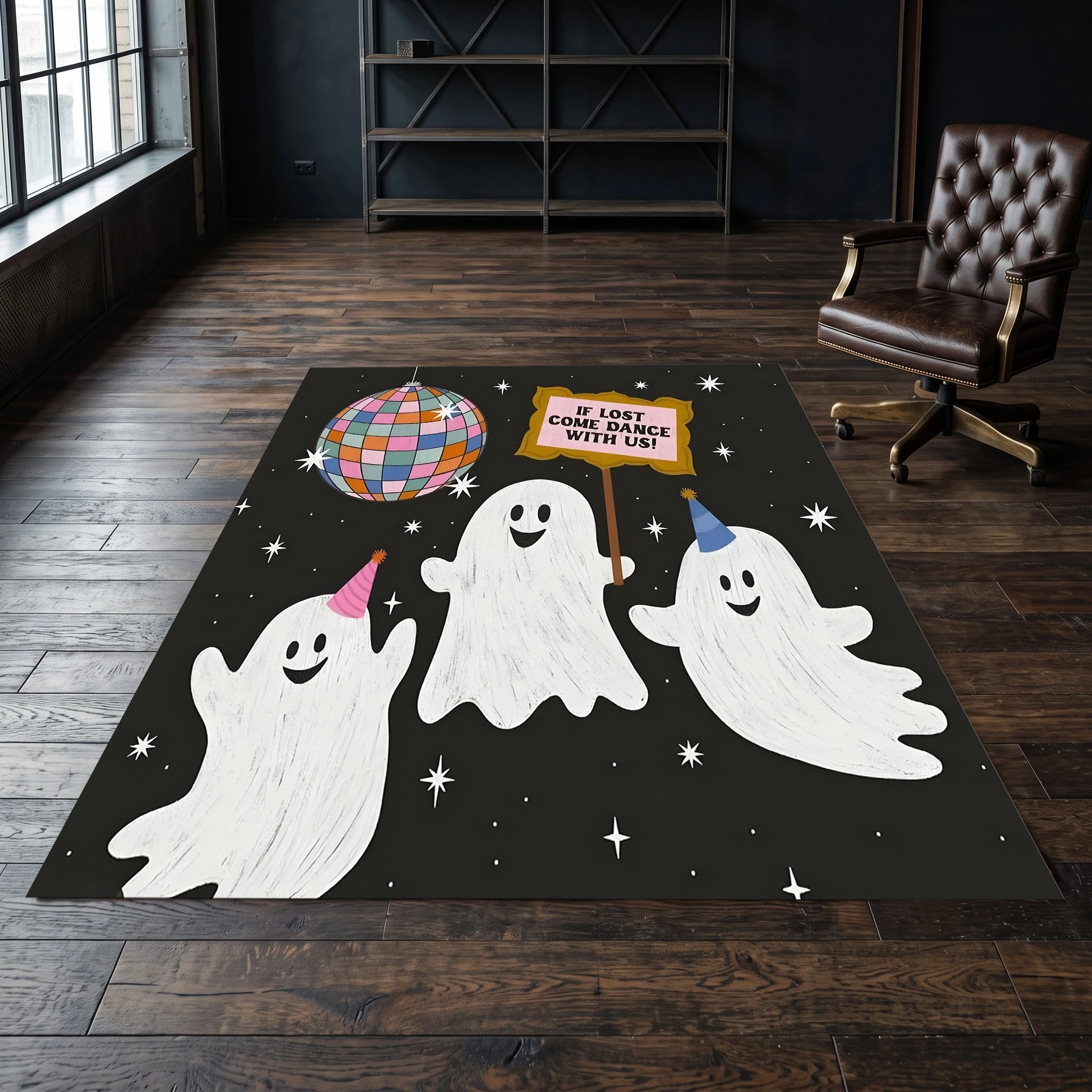 Cartoon Pumpkin Ghost Candy Halloween Velvet Area Rug, for Entryway Living Room Bedroom, Autumn Winter