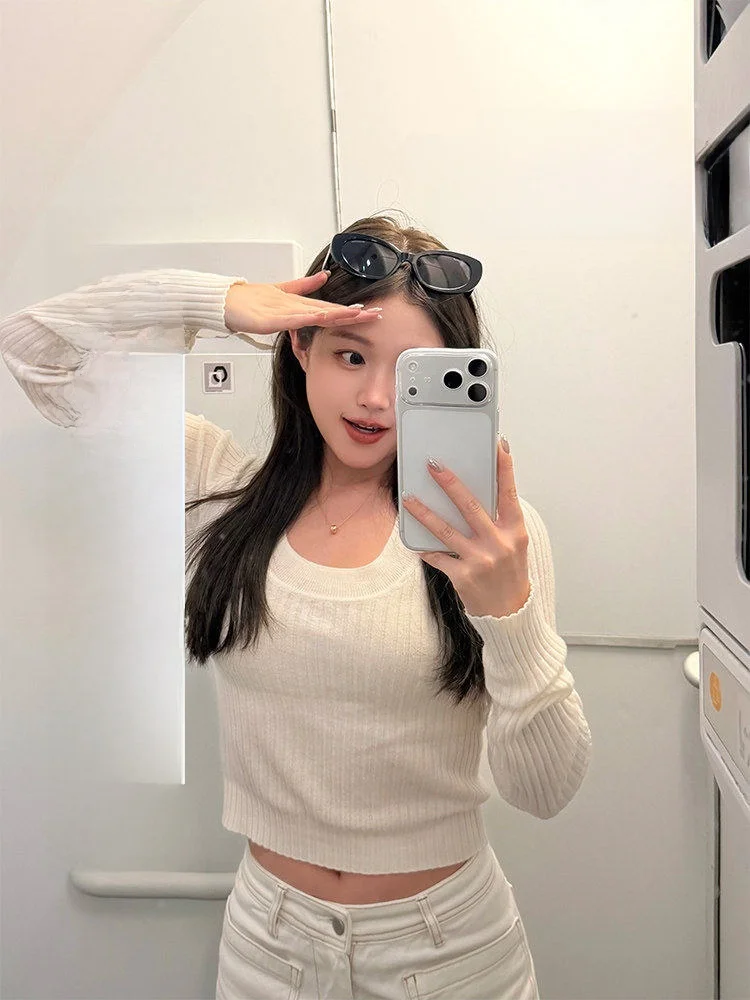 

Ultra-Thin Wool U-Ne ort Knitwear Women's Slim Fit Casual Sle Long Sve V-Ne Winter Base Layer irt