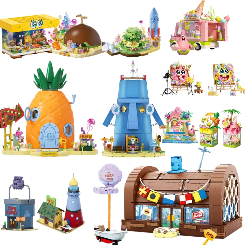 

SpongeBob Entire Series SquarePants Building Blocks Pineapple House Krabby PattyRestaurant Model Bricks DesktopOrnament Toy Gift