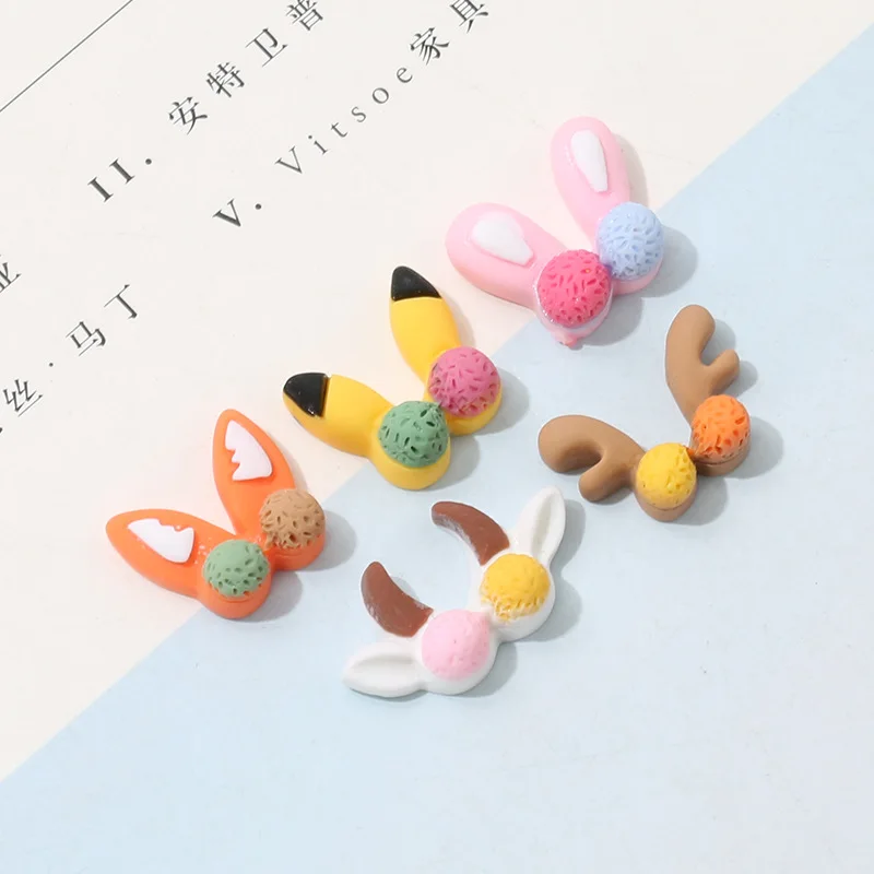 

20Pcs Cute Reindeer Ears Flat back Resin Cabochon Kawaii Animals Ear Crafts Dollhouse Phone Decoration DIY Scrapbooking Fox Ears