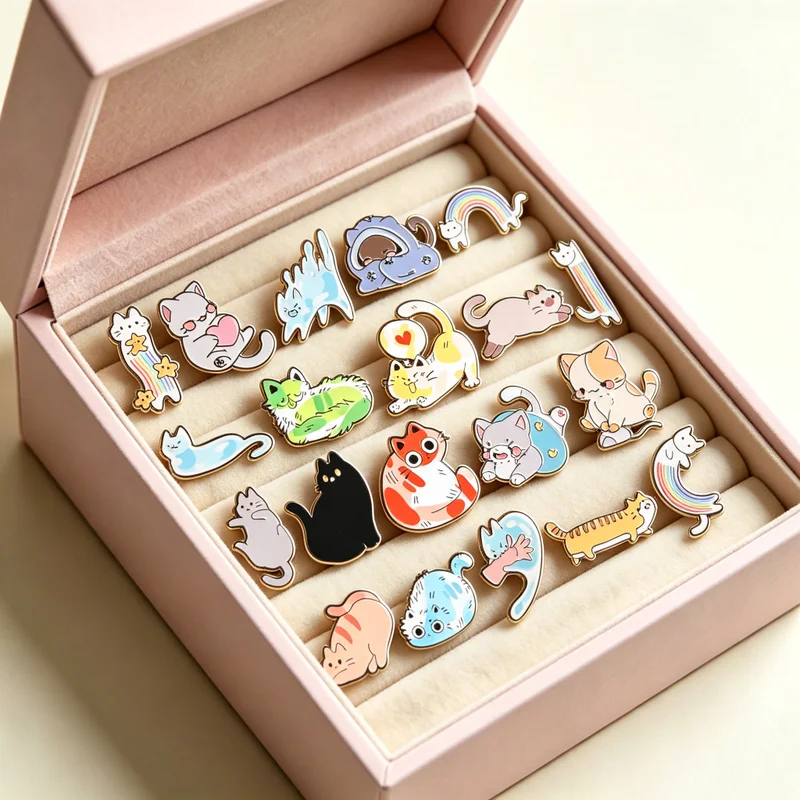Lustiges Emaille-Abzeichen mit Regenbogenkatze, bunte Kätzchen-Kollektion, Metall-Pin-Accessoire für Hut, Tasche, Dekoration, Geschenk für Freunde – Detail 6