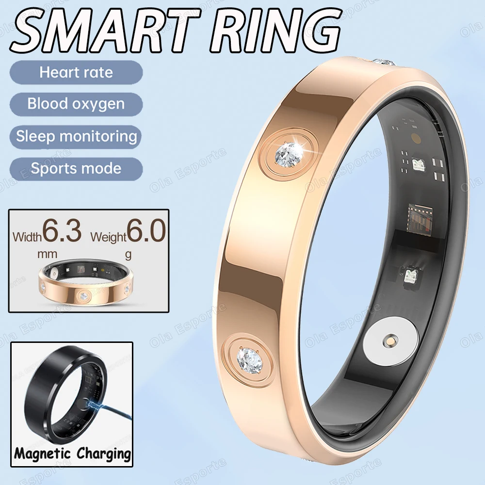 Ola Esporte 2025 Smart Ring Damen Herren Super schmal 6,3 mm Herzfrequenz Gesundheit Stress Messung Monitor IP68 Wasserdicht Mode Sport Ringe 6