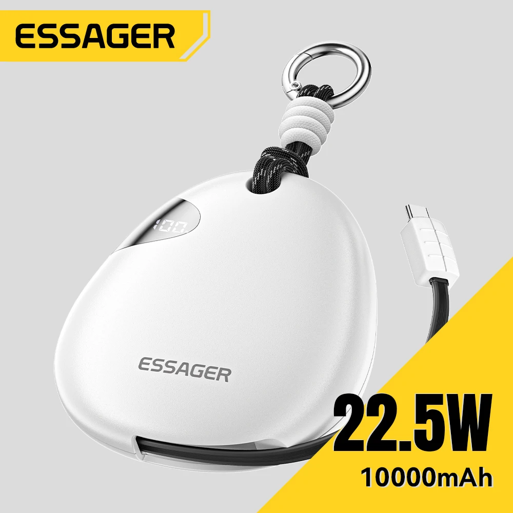 

Essager 10000mAh Digital Display Power Bank with Retractable 22.5W Fast Charger Built in Lighting SOS for Outdoor iPhone Xiaomi