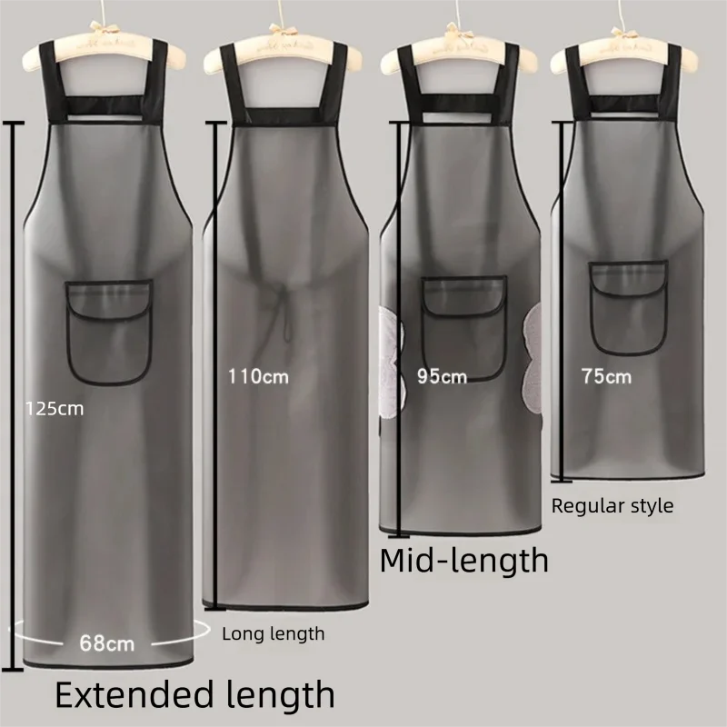 PVC Apron Transparent Black Waterproof Oil-Resistant Extra Long for Kitchen Cleaning Work, Household Dirt-Resistant
