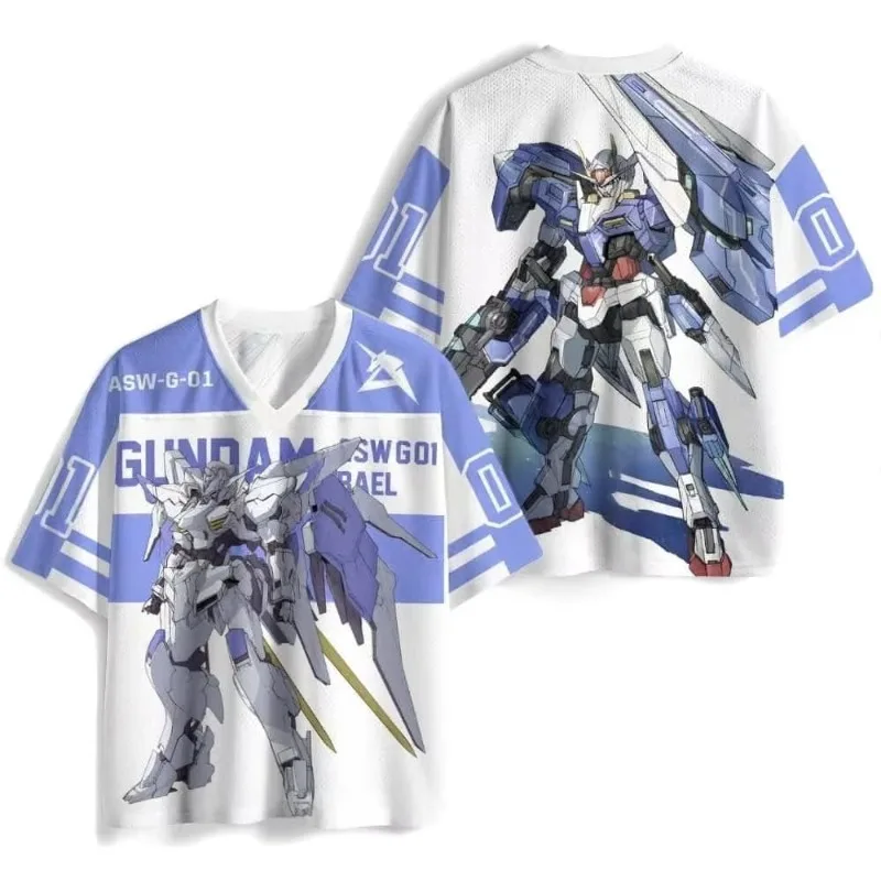 Mobile Suit Gundam Baseball Jersey for Kids Cartoon Short Sleeve T-shirt Casual Sports Tops Summer V-neck Tee Children Clothing