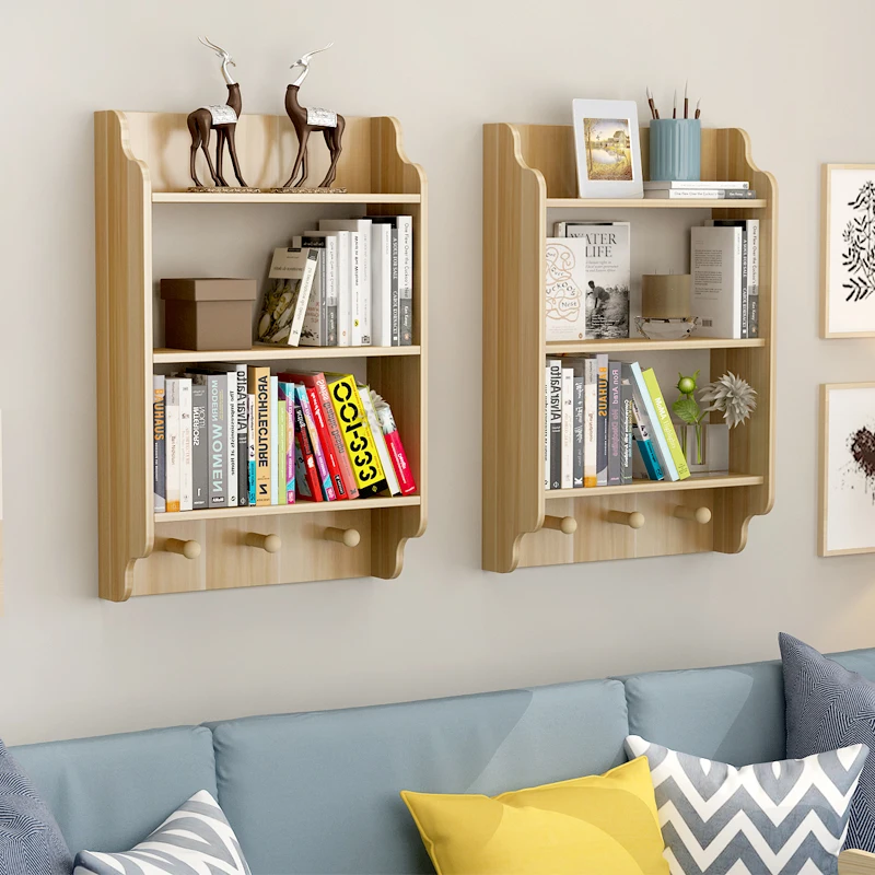 

Creative wall bookshelf shelf Nordic style shelf wall hanging living room background wall decorative shelf with hook