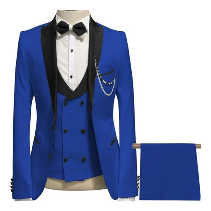 

Blue Formal Wedding Elegant Men Suit Groom Tuxedo Prom Slim Fit Blazers Hombre High Quality Custom 3 Piece Set Jacket Vest Pants