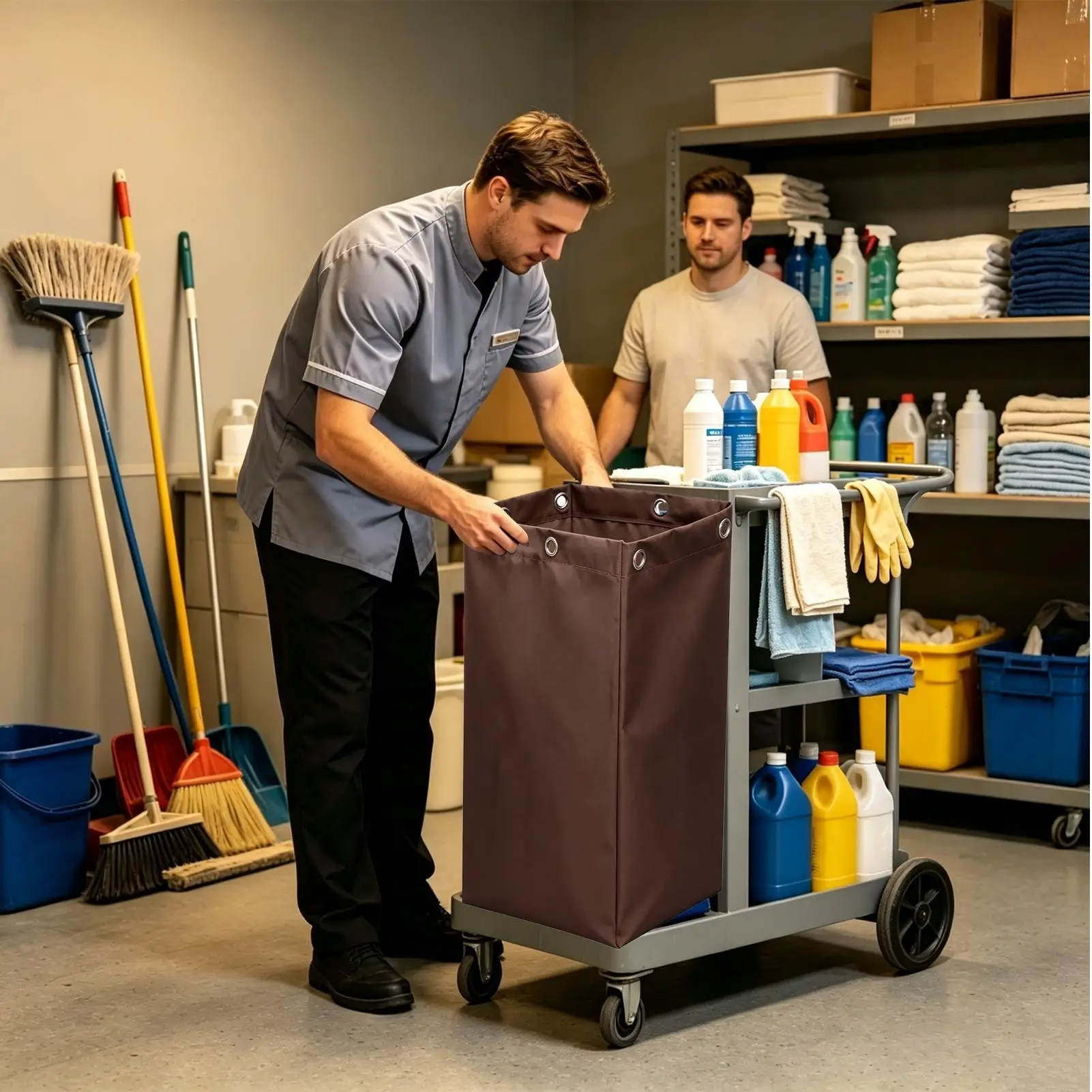 Hotel Laundry Cart Bags 23 Gallons Waste Collection Organizer Parts With 6 Brass Grommets Cleaning Cart Attachment For Hotel