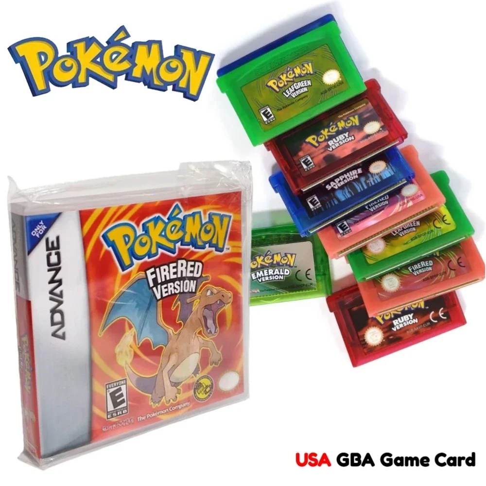 Pokémon 32 Bit Video English USA Version GBA Game Card Bundle Ruby Sapphire Emerald FireRed LeafGreen Gameboy Advance Cartridge