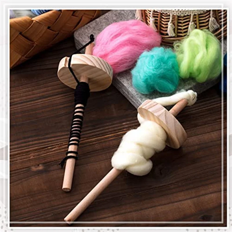 2Pc DIY Drop Spindle Top Whorl Yarn Spinner Hand Wooden Spinning Wheel for Yarn Making Yarn Spindle for Beginners Sewing