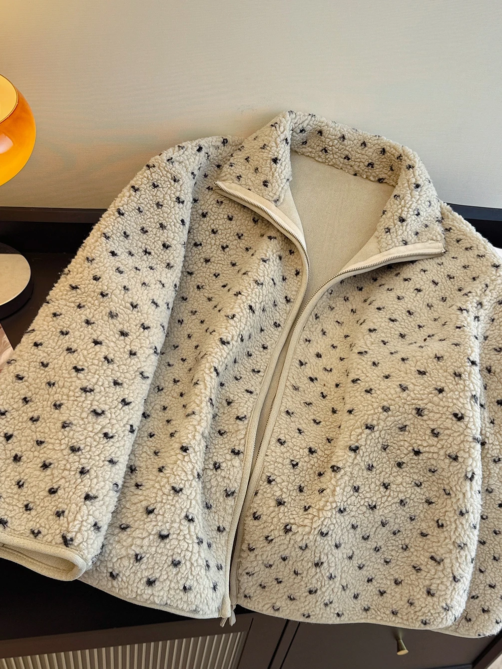 Thiened Polka Dot Rits Stand Kraag Dames Jaet Faionable Warme Katoenen Jas Grote Maat Retro Sle Lange Sve Vest