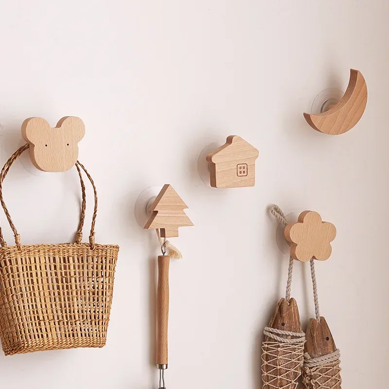 

Creative Animal Hooks, Cute Japanese Beech Wood Adhesive Hooks, Star and Moon Coat Hangers, Nordic Decorative Pulls