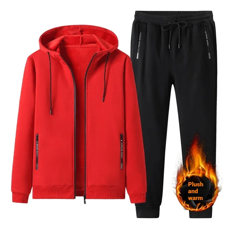 Men New Autumn Winter Sports Knitted Cotton Two Piece Set Leisure Coat Foot Binding Sports Pants Soft Comfortable Warm Casu