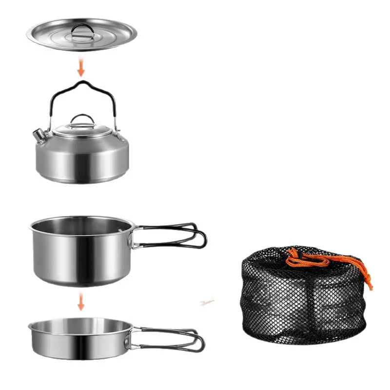 

Portable 304 Stainless Steel Camping Cookware Set Outdoor Folding Kettle and Pot for Travel and Hiking