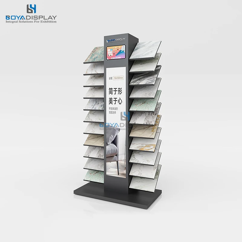 

Customize High Quality Metal Granite Quartz Sample Display Rack Luminous Ceramic Tile Artificial Stone Floor Display Stand