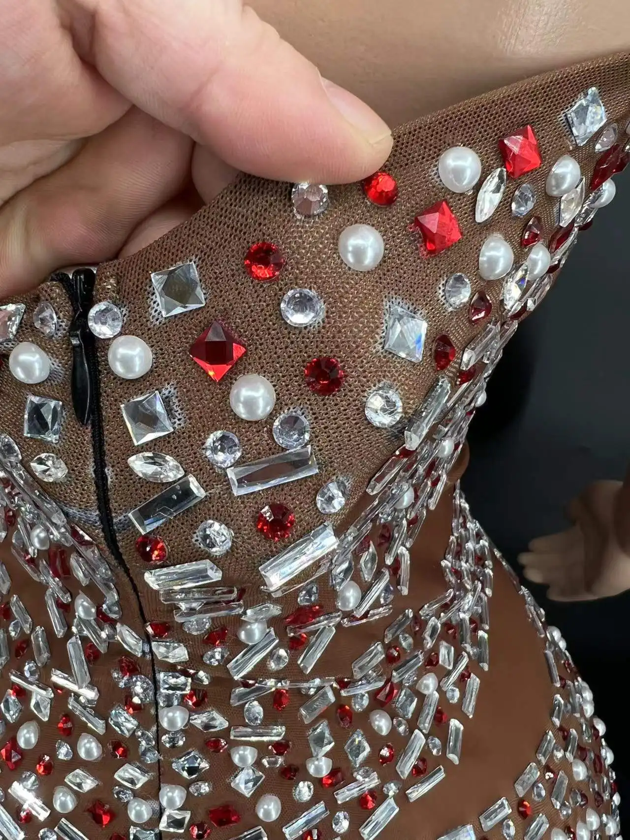 Frauen Sehen Durch Multi-farbe Strass Kleid Transparent Langarm Kleid Abend Geburtstag Feiern plus größe