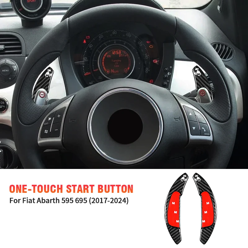 

Shasha Real Carbon Fiber For 2017-2024 Fiat/Abarth 595 695 Steering Wheel Paddle Shift Interior Upgrade Accessories