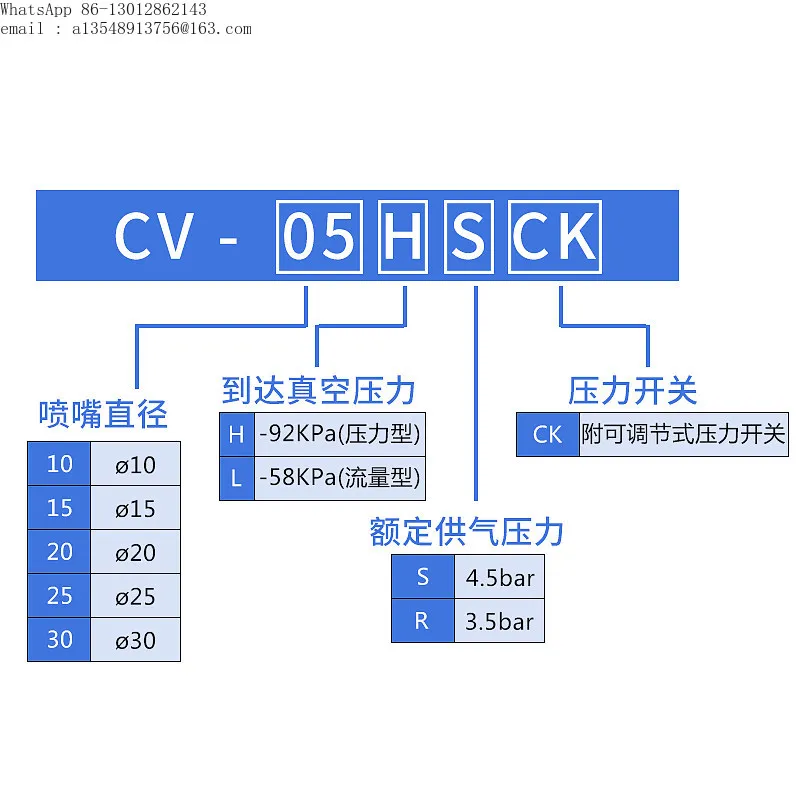 Vacuum generator with detection switch CV-10HSCK/CV-15/20/25/30HSCK robot generator