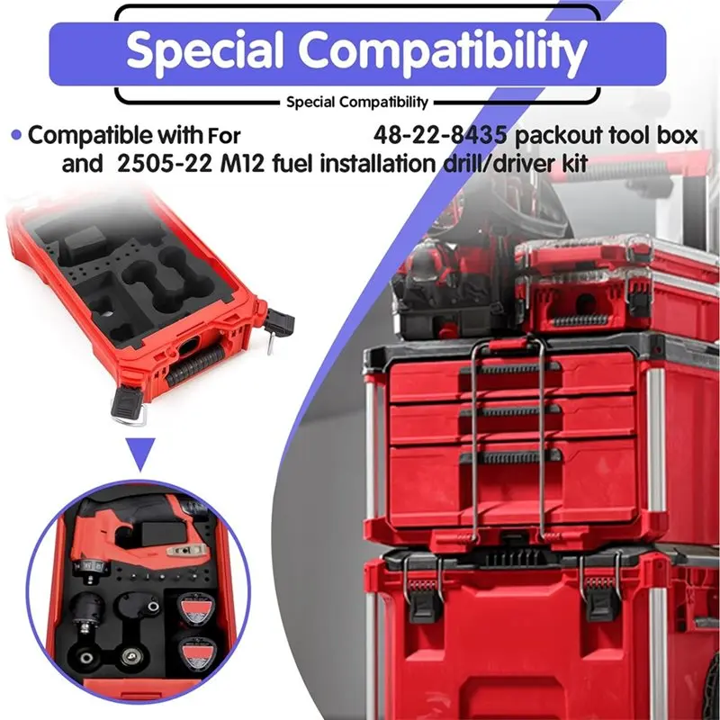 ABZL For 48-22-8435 Packout Tool Box, Insert Cut EVA Liner, Foam Organizer For 2505-22 M12 Fuel Installation Drill