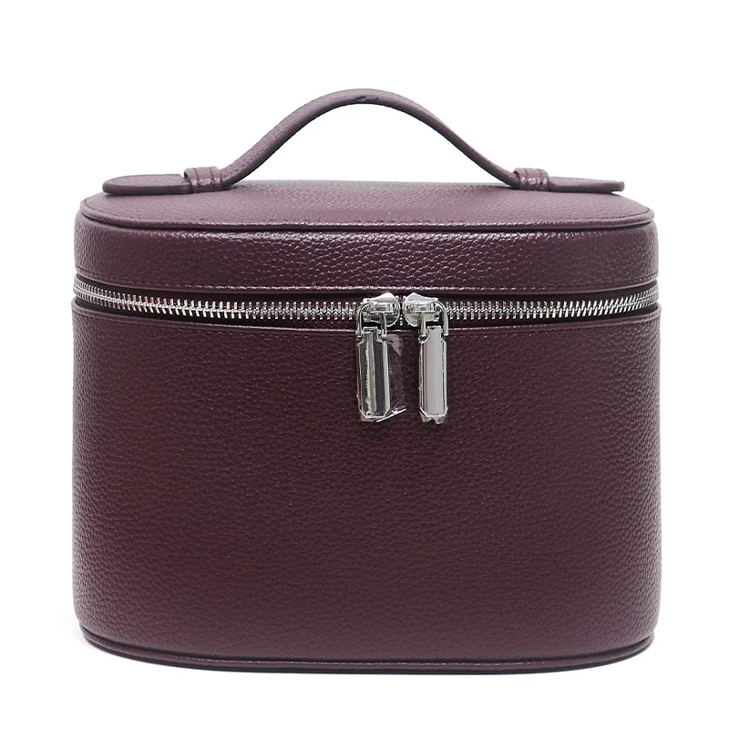 Leather Makeup Bag Portable Travel Toiletry Storage Bag Skincare Organizer Large Capacity  Lychee Pattern Cosmetic Case