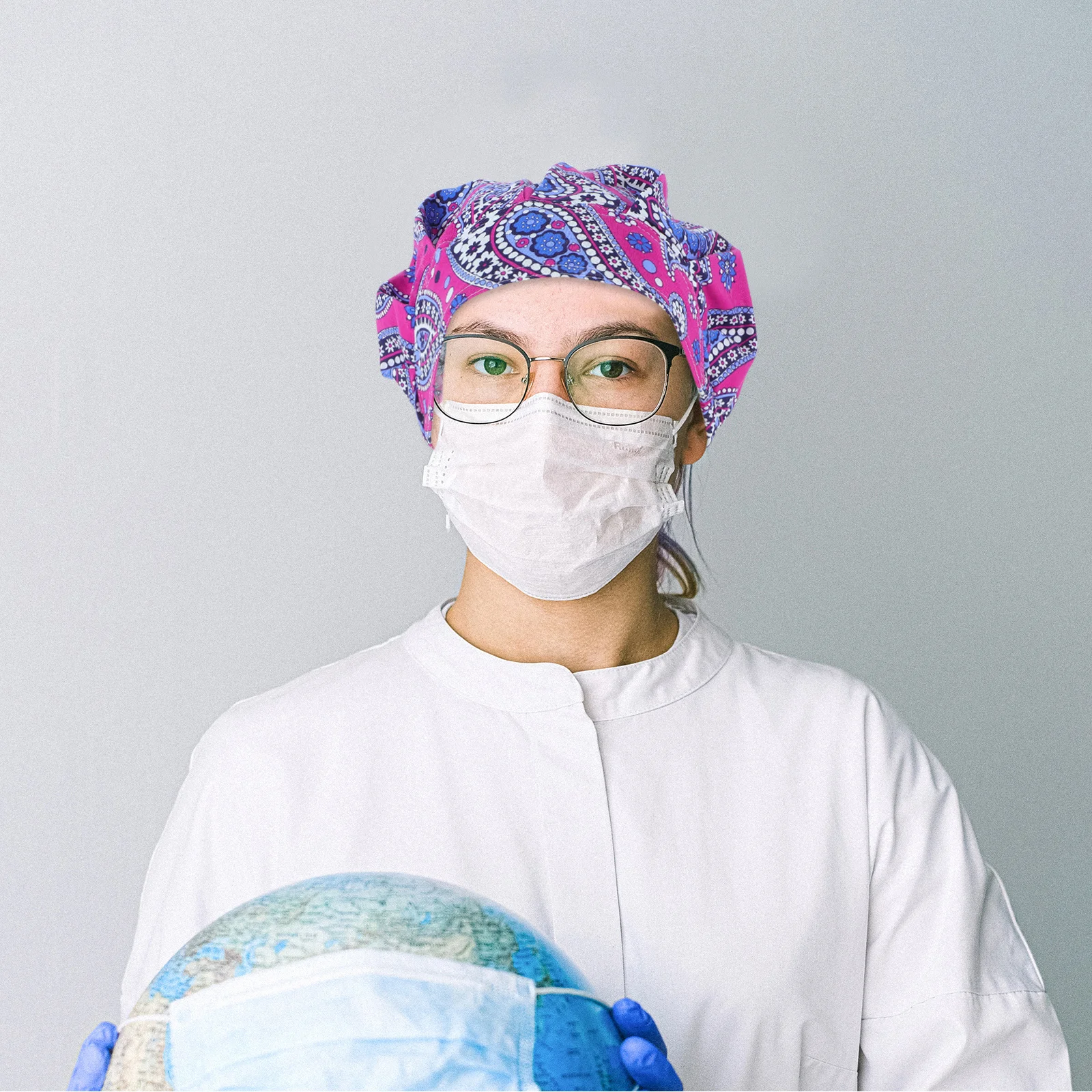 

Регулируемая пышная шапка с фиолетовым цветочным принтом, хлопковая кепка для операционной для медсестры, врача, шеф-повара, рабочая гигиеническая красота, спа