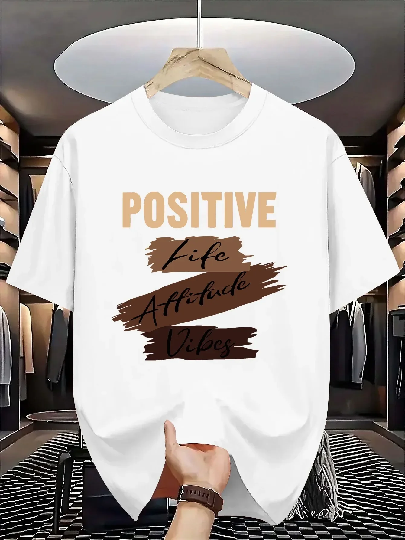 

2025 Summer Men's 100% pure cotton positive English printed short-sleeved T-shirt, casual, trendy and versatile clothing top